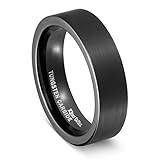 King Will Mens 6mm Tungsten Ring Black Pipe Cut Flat Top Brushed Finish Wedding Band Comfort Fit