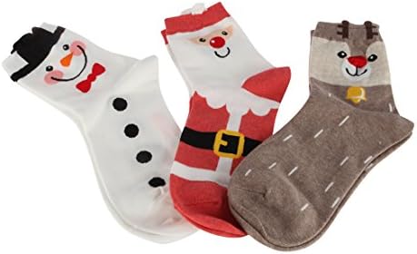 FloraKoh Women Cotton Crew Casual Socks 3 Pair Pack (Christmas)