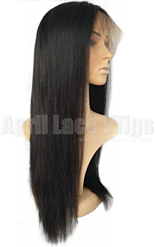 [April lace wigs]Brazilian virgin light yaki 150% density 360 frontal Pre Plucked Bleached Knots human hair lace wigs with baby hair natural hairline for black women,with straps and combs (20inches)