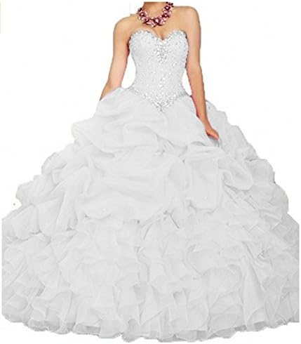Clover Sweetheart Beads Organza Brithday Dresses Ball Gown Quinceanera Dresses (6, White)