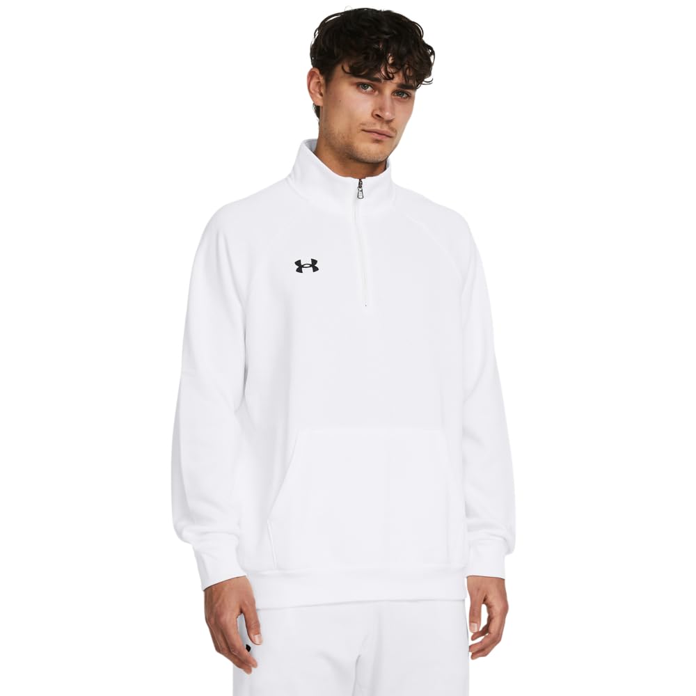 Under Armour Men’s Rival Fleece Quarter Zip, (100) White / / Black, Large