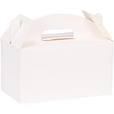 Aosric White Gable Boxes with Handles, 12 Pcs, 9.45"x5"x5" Sturdy & Durable Cardstock Treat Boxes for Party Favor, Kids Birthday, Baby Shower, Wedding, Holidays Gifts