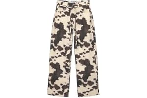 Unisex Y2K Vintage High Waisted Baggy Denim Pants with Retro Street Style Cow Print Loose Wide Leg Jeans