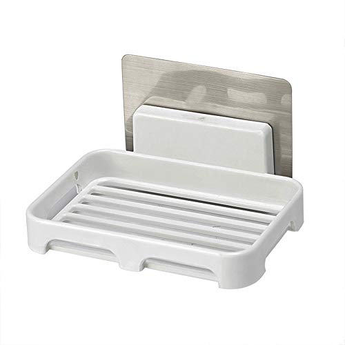 Potelin Double Soap Box Super Powerful Suction Cup Soap Box Self-Adhesive Mounted for Bathroom Shower Soap Holder Saver Box Storage Organizer Rack,White Plastic