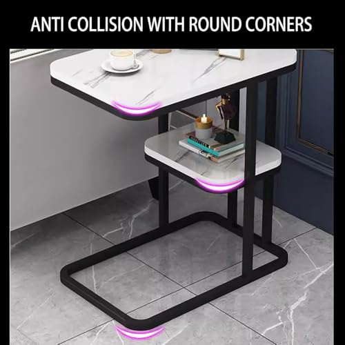 C-Shaped End Table for Sofa Bed with Storage Shelf, Space Saving Modern Side Table for Living Room, Bedroom - Nightstand, Sofa Accent Table (Black 1)