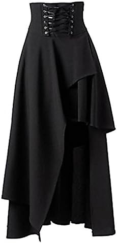 ZhengYuan Women's Irregular Skirt Black Gothic Lolita Band Waist Skirt (X-Large)