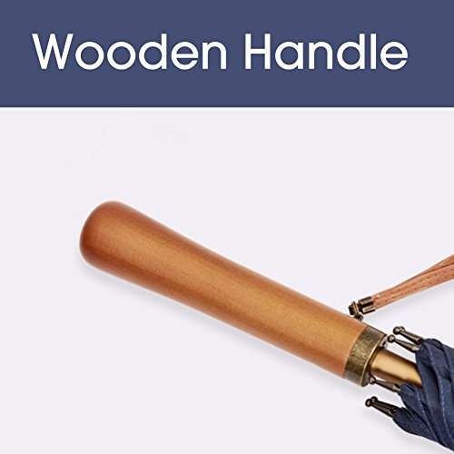 Kung Fu Smith Men's Wooden Windproof Umbrella for Golf, Large Umbrella Canopy, Auto Open & Aluminum Central Pole, Coffee