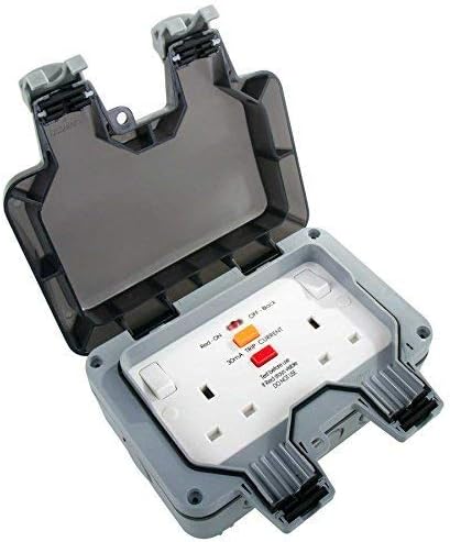 BG Electrical WP22RCD Nexus Storm IP66 Grey 2 Gang 13A 30mA DP RCD Latched Switched Socket by B G Electrical