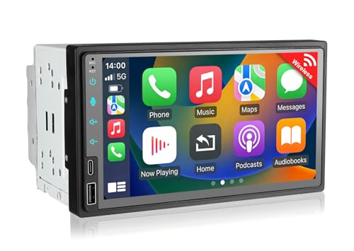 Double DIN Radio Apple Carplay 7 Inch 2Din Android Car Radio with HD IPS Screen, Double DIN Car Play Car Radio Touch Display with Navi, Bluetooth, AM/FM SWC
