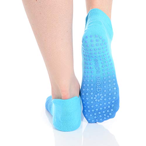 Great Soles Women's Ombre Dyed Grip Socks for Yoga, Pilates, and Barre Caribbean Blue SM 6-10