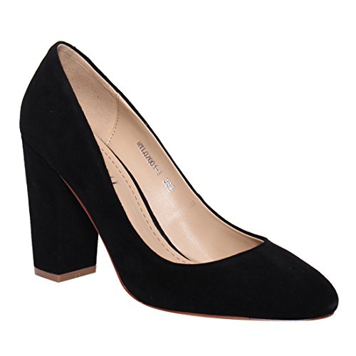 Suede Almond Toe Block Heel 