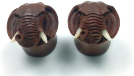 100% Handmade Organic Elephant Head Wood Ear Plugs - 00g / 10mm