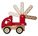 Wonderworld Miniature Wooden Fire Engine Vehicle Push Toy -  Movable Ladder, Driver Included, Real Rubber Tires