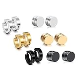 Paxuan 6 Pairs Mens Womens Stainless Steel Silver Gold Black Non Pierced Hoop Huggie Cuff Earrings Clip on Earrings Magnetic Stud Earrings Set