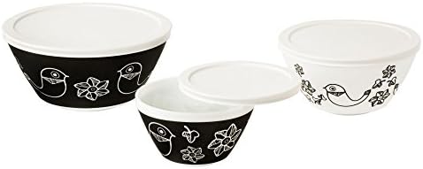Vintage Charm Birds of a Feather 6 Piece Mixing Bowl Set, Black/White