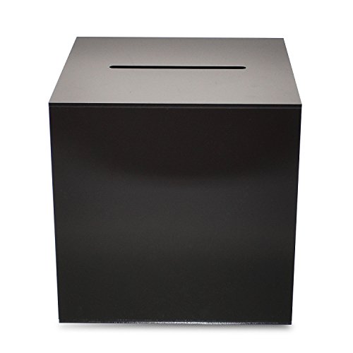 Source One Premium Acrylic Cube Donation Box with Deluxe Rear Open Door and Cam Lock Suggestion Box (8 Inch, Black)