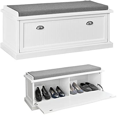 Sobuy Fsr41 W White Storage Bench With Removable Seat Cushion