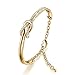 Mother's Day Gift Clear Swarovski Crystals Element Bangle Bracelet NinaMaid Simple Knot Design Oval Shaped Gold Plated 7 Inches Gold