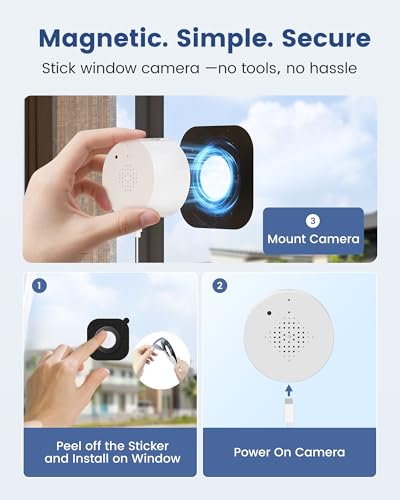 AKINGUAR 2K 3MP Window Camera, 3MP Indoor WiFi Surveillance Camera 2.4GHz, Color Night Vision, People/Vehicle Detection, Two-Way Audio, 24/7 Recording, Easy Installation