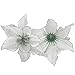 ADSRO 10Pcs Glitter Hollow Wedding Party Decor Christmas Artificial Fabric Simulation Flower Xmas Tree Decorations (White)