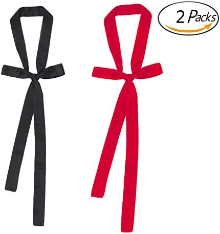 Women Skinny Scarf - Tie Scarf Fashion Soft Silky Skinny Thin Long Tie Scarf Slim Solid Color Ribbon Belt Thin Tie Neck Scarf (Black+Red)