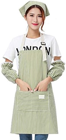 AARainbow 1 Pack Cotton Adjustable Cooking Apron Suit Easy to Use Chef Kitchen Smock Nail Bib Server Apron with 2 Pockets for Women Teen Girls Kids Men (1Apron+2Sleeves+1Hat) (Green, Waterproof)