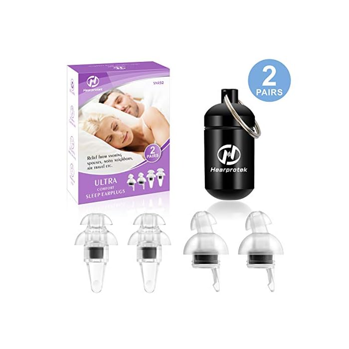 Sleeping Ear Plugs-2 Pairs Ultra Comfortable & Reusable Noise Reduction Earplugs 32SNR, for Light Sleepers & Snoring…
