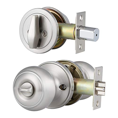 5 Pack Entry Door Knob and Single Cylinder Deadbolt Combo Pack in Satin
