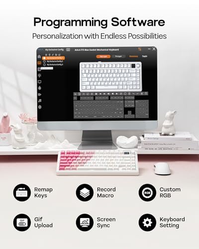 EPOMAKER X AULA F75 MAX Tri-Mode Wireless Gaming Keyboard, TFT Screen, Knob, Hot Swappable, 2.4GHz/Type-C/BT5.0, Gasket Creamy, for PC/Mac/Office/Gaming (White Pink)