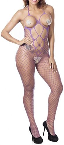YINTAO Women's Sexy Fishnet Bodystocking High Elasticity Bodysuit Lingerie (Purple)
