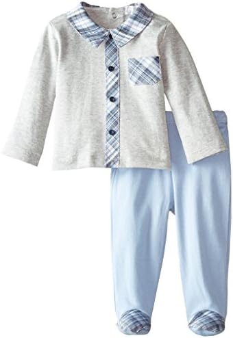 Quiltex Baby-Boys Newborn Little Man Woven Top with Footed Pant,Grey,6-9 Months