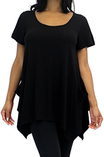 Isabella Rodriguez - Short Sleeve Swing Tunic Top with Sharkbite Hem - Black Medium