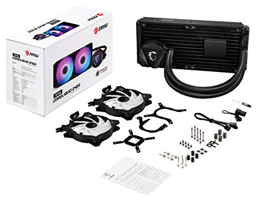 MSI MAG CORELIQUID 240R - AIO RGB CPU Liquid Cooler - Rotating Cap Design - 240mm Radiator - Dual 120mm RGB PWM Fans.