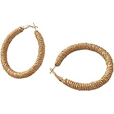 Rattan hoop Earrings Boho Raffia Woven Wicker Hoop Earrings Handmade Fashion Retro Rattan Earrings for Women Big Circle Dangle Earrings