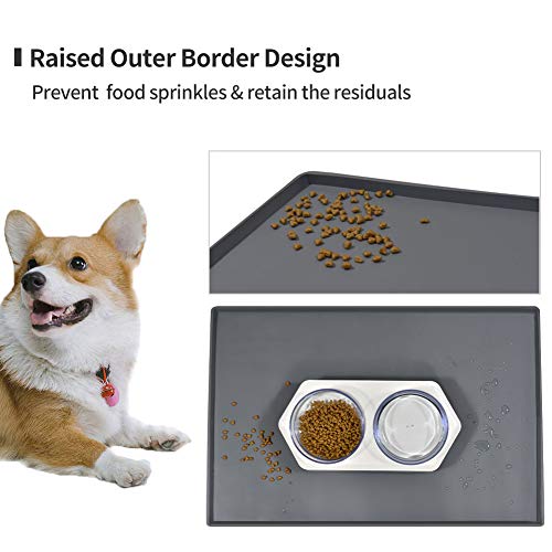 EIOKIT Dog Food Mat, Silicone Waterproof Dog Cat Food Tray, Non Slip Pet Bowl Mats Placemat, Size (24"x16") 0.6" Raised Edge Made from FDA Food-Grade Silicone