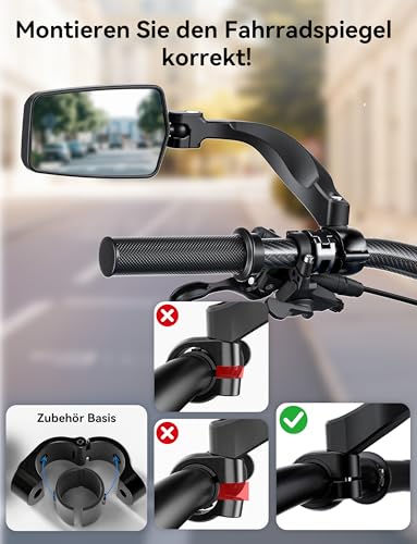 Bicycle Rear View Mirror, 360° Foldable & Rotatable Bicycle Mirror for E-Bike Left, Bicycle Mirror Left for Ebikes with HD Vision, Impact-Resistant Real Glass, Compact Handlebar Mirror for E Scooter