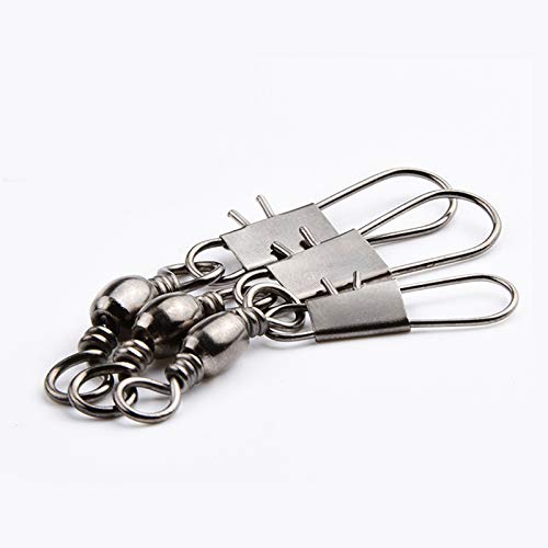Helonge 50 Pcs Fishing Barrel Swivel with Safety Snap Interlock Snaps Connector, 22 to 55 Lb(#3#6#10#14) (55lb/25kg 49mm) - Thumbnail 3
