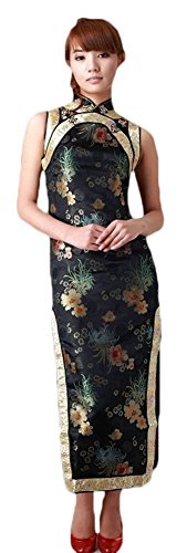 CK sky Women's Chinese Long Cheongsam Satin Qipao dress