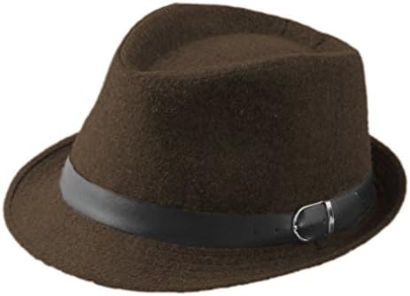 ZHENXIA Kids Boys Girls Vintage Wool Felt Fedora Jazz Cap with Belt (Coffee)