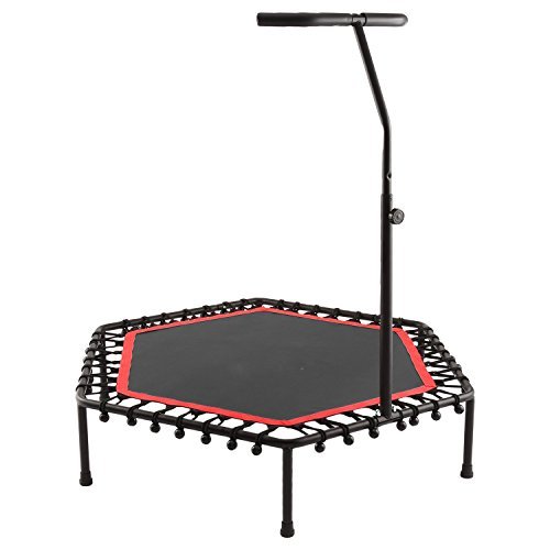 Fashine Fitness Trampoline Bungee-Rope-System with Adjustable Handlebar, Portable Foldable Durable Safe Trampoline(US STOCK) (Red)