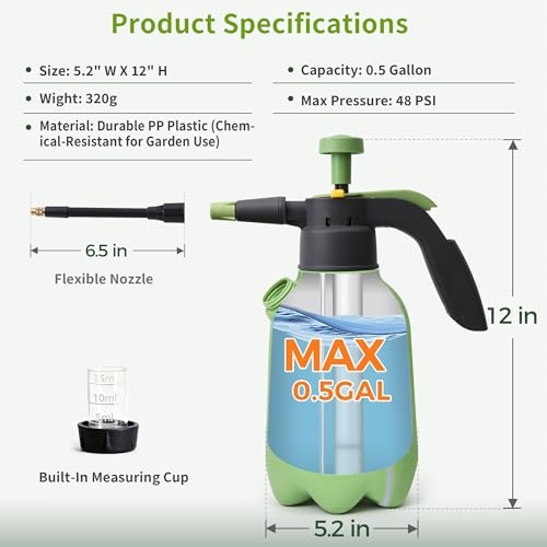 3 Pcs 1/2 Gallon Pump Sprayer, Hand Pressure Sprayer with Adjustable Nozzle, photo 8