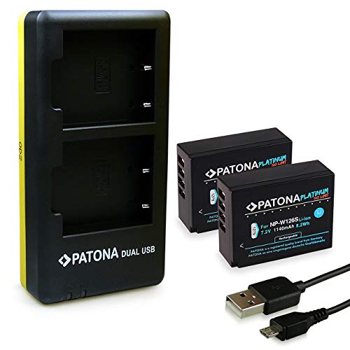 PATONA Dual Chargeur avec 2X Platinum Batterie comme NP-W126S Compatible avec Fuji FinePix X-Pro 1 HS30EXR HS33EXR X-T3 X-T20 X-H1