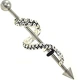 14G Tentacle Wrapped 316L Surgical Steel Industrial Barbell - Sold Individually (Steel)