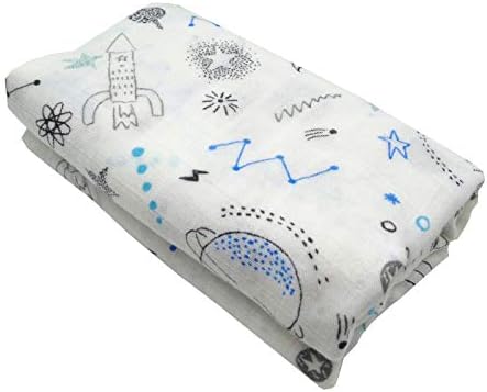 HGHG Bamboo Muslin Baby Blankets Bedding Infant Swaddle Towel Multifunctional Envelopes 47x47 Moon & Star Print (Cosmos)