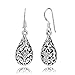 925 Oxidized Sterling Silver Bali Inspired Filigree Puffed Teardrop Dangle Hook Earrings