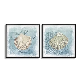 2 Piece Framed Canvas Wall Art for Living Room, Bedroom Conch Theme Canvas Prints for Home Decoration Ready to Hang - 16"x16"x2 Panels