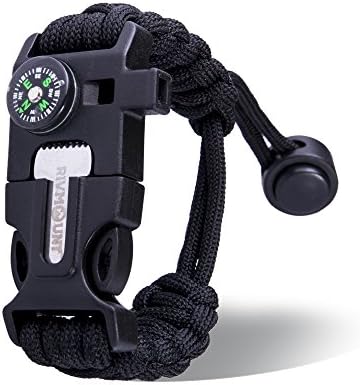 RIVMOUNT Paracord Bracelet Survival Gear Kit with outdoor life-saving flint, high-precision mini compass, survival whistle For Camping/Fishing / hiking