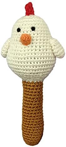 Organic Crocheted White Hen Stick Rattle