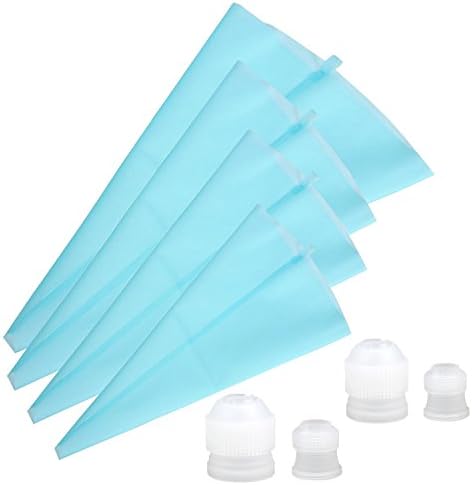 [4 Sizes] [S+M+L+XL] Reusable Silicone Cake/Cupcake Decorating Pastry Bag with [2 Large Couplers 2 Standard Couplers] Piping Icing Bags
