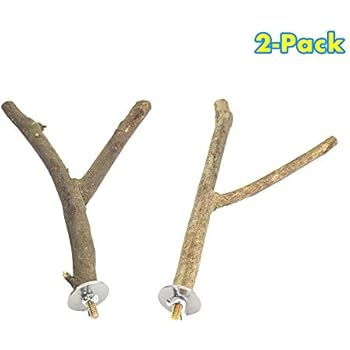 GNB PET 2 Pack Bird Perch Parrot Natural Wood Fork Stand Perch (5.9 Inches to 7.87 Inches), Birdcage Stands Platform Pet Bird Toys with Stainless Steel Washers